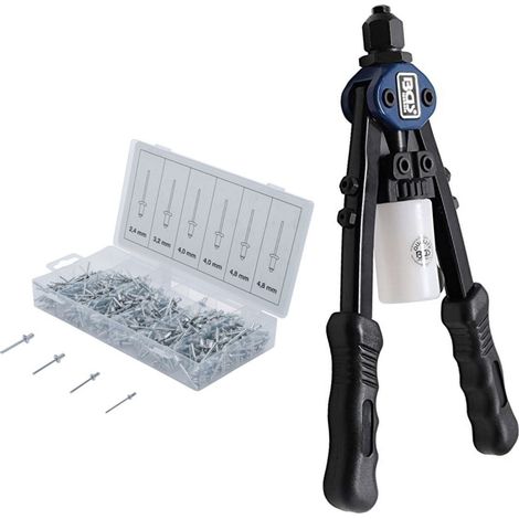Lot pince a riveter a deux mains de 2.4 mm à 4.8 mm et coffret de 400 rivets (1/3)