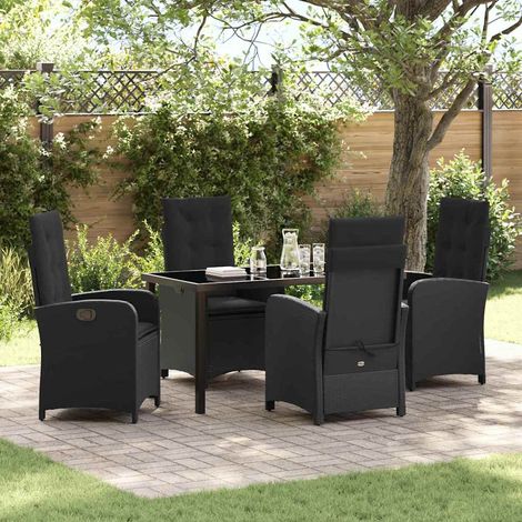 vidaXL Garten Essgruppe mit Kissen 5 pcs Schwarz Poly-Rattan (1/5)