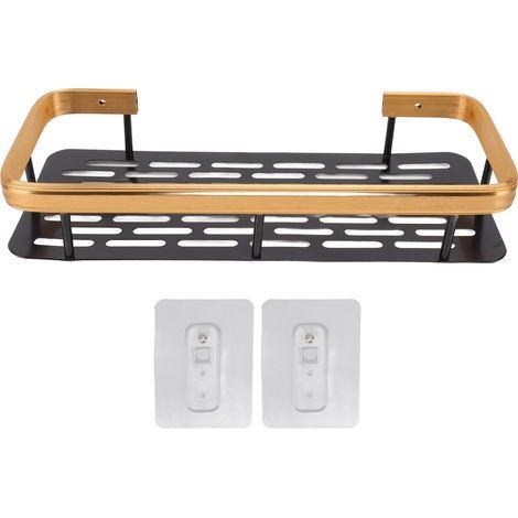 Single-tier shower caddy, made of durable, rust-resistant aluminum, with adhesive backing, shower shelf for bathroom, bedroom, kitchen, black and gold (1/5)
