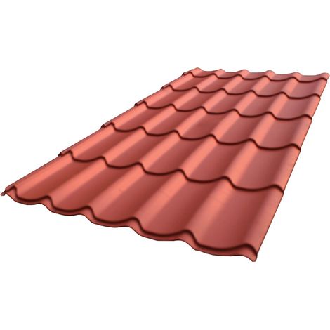 Plaque acier galvanisé laqué mat aspect tuile L 1,95 m / l 1,04 m - Coloris - Brun rouge mat, Largeur - 1,04 m, Longueur - 1,95 m (1/5)
