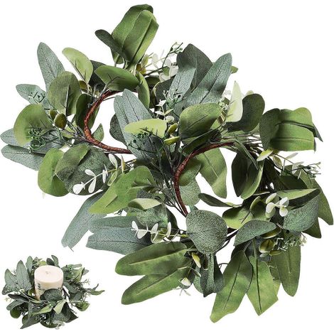 Couronnes décoratives pour bougies de table en eucalyptus, lot de 4, vertes (1/5)