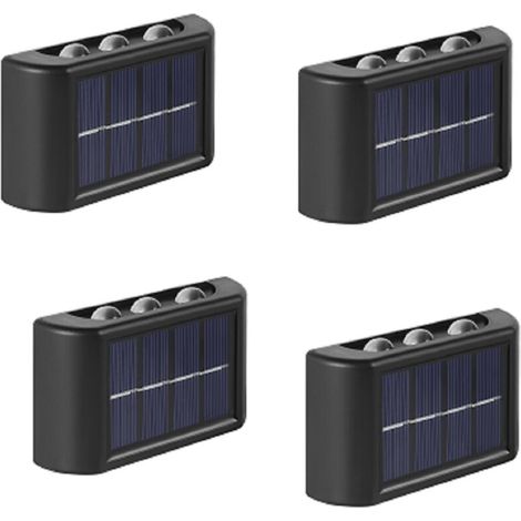 4 Pack Lampes Solaires Extérieures,Blanc Chaud Applique Murale Led IP65 Étanche Haut Et Bas pour Jardin Cour Patio Balcon Clôture