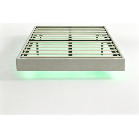 Schwebebett Doppelbett 140 x 190 cm aus Stoff, RGB-LED und Fernbedienung, ohne Matratze, Beige (1/5)