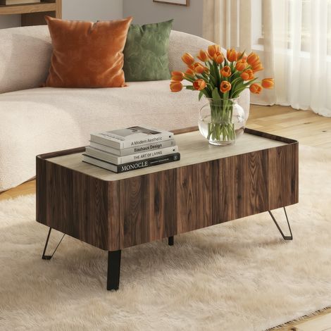 Couchtisch Trorlon 100x50x40 cm Walnussoptik/Travertin [en.casa] (1/5)