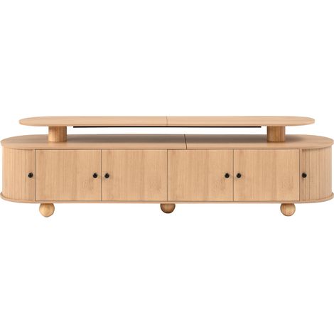Mobile TV ovale a due livelli in MDF color naturale con 4 ante e 2 ante scorrevoli (1/5)