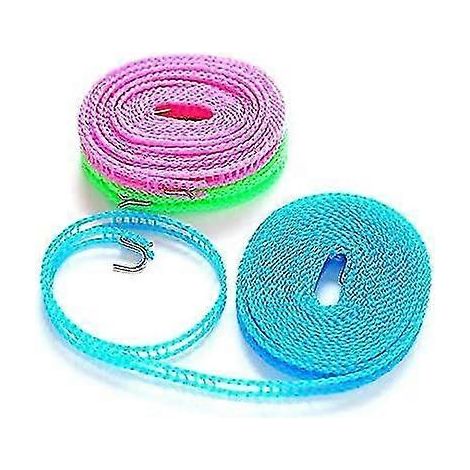 Set mit 6 rutschfesten, tragbaren und windfesten Wäscheleinen aus Nylon mit Metallhaken, für den Innen- und Außenbereich. (1/5)