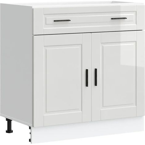 Mueble de cocina de diseño moderno con amplio espacio de almacenamiento 80 x 46 x 81,5 cm fabricado en madera de ingeniería blanca brillante 020050284 (1/5)