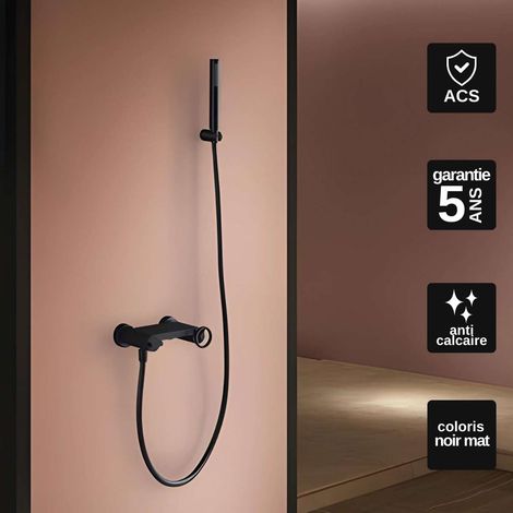 Mitigeur Douche noir mat Pommeau Anti-Calcaire - Design Moderne et Économie d'eau - Kit Complet OLIMPO IMEX (1/5)
