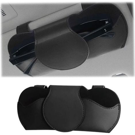 Car Sun Visor Glasses Holder, PU Leather Car Glasses Case, Magnetic Car Glasses Holder, Universal Car Interior Accessories, for Cars(Black) (1/5)