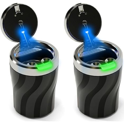 Posacenere per auto, set da 2 pezzi, posacenere antiodore, luce LED automatica, impermeabile, ignifugo, resistente alle alte temperature, smontabile, grande capacità
