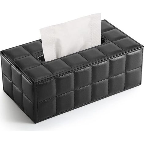 Caja para pañuelos - Soporte de cuero para pañuelos - Servilletero rectangular - Para decoración del hogar, la oficina y el coche - Negro (1/5)