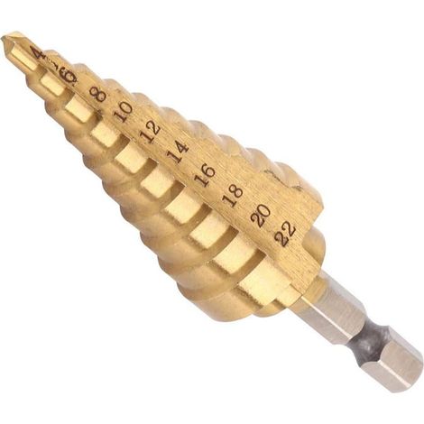 4 - 22mm acier à grande vitesse titane Coated Step Drill High Speed Steel 1 / 4 "poignée hexagonale changement rapide de foret conique métal plastique bois trou fraise (1/5)