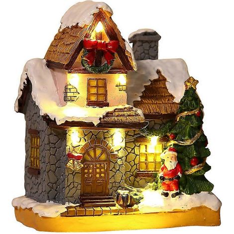 Beleuchtete Weihnachtshütte, batteriebetriebenes Weihnachtshaus, Weihnachtsdekoration mit Schneemann, Geschenke