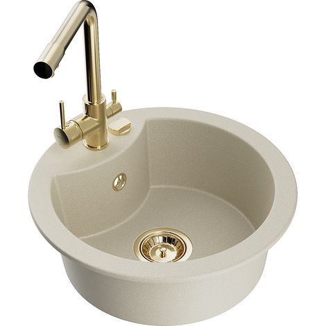 Mexen Diego granitspüle 1-becken mit küchenarmatur Duero, beige - 6512-69-671600-50 (1/5)