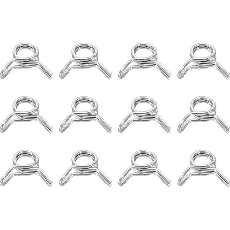 Doubles Brides De Serrage Pour Tuyaux De Carburant ID 5-6.2mm OD, 12Pcs Assortiment De Colliers Ressorts En Acier Inoxydable Pour Tuyaux D'Air Tuyau D'Eau Moto Scooter ATV, Argent (1/4)