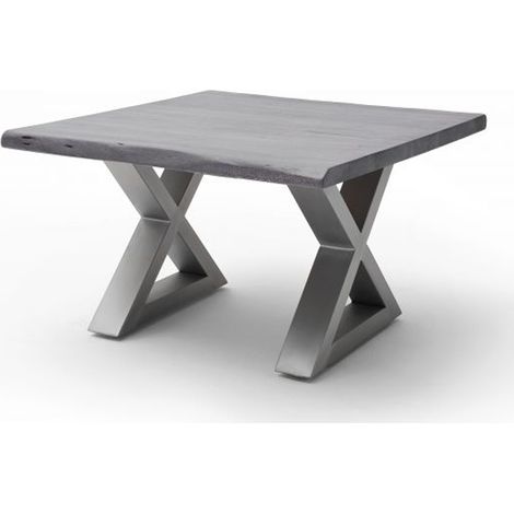 Table basse en bois d'acacia massif gris / acier inoxydable - L.75 x H.45 x P.75 cm -PEGANE-