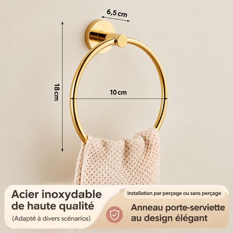 Anneau porte-serviette tout en cuivre doré support mural pour salle de bain fixation par perçage – Livraison gratuite (1/2)