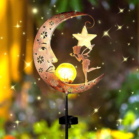 Lanterne solaire jardin motif lunaire et verre craquelé