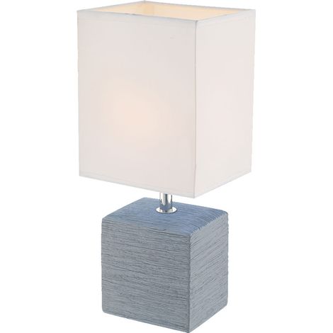 Lampada da tavolo decorativa paralume in tessuto grigio ceramica bianco GERI (1/4)