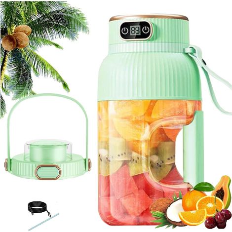 Multifunktionaler tragbarer Entsafter mit Digitalanzeige, tragbarer Smoothie-Mixer für unterwegs, per USB wiederaufladbarer tragbarer Mixer mit großer Kapazität für Shakes und Smoothies, Obst und Gemü (1/5)