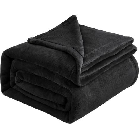 Couverture de canapé moelleuse et douce (1 pièce) - Couverture de canapé douce, chaude et légère pour canapé/lit/fauteuil, couverture en flanelle polaire, 120 x 200 cm, noire (1/5)