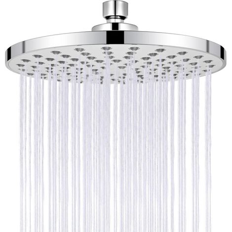 Pommeau de douche haute pression de 8 pouces, aspect chromé moderne de luxe rond, buses en silicone, pommeau de douche réglable rond (1/5)