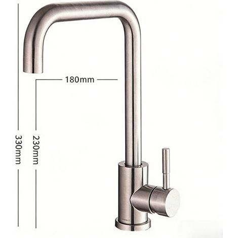TAISHENGDA-Mitigeur universel en acier inoxydable brossé pour évier à légumes Grand mitigeur pivotant vertical incurvé pour évier Mitigeur de cuisine pour eau chaude et froide (1/5)