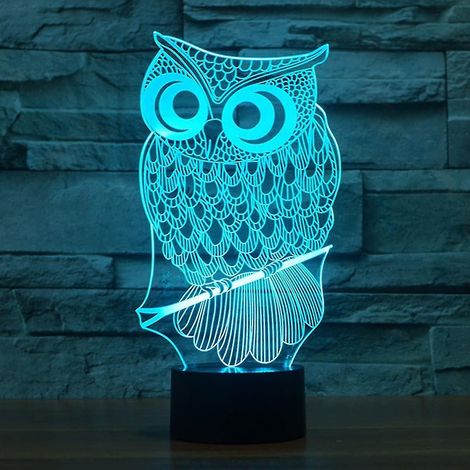 Veilleuse hibou, lampe de table à illusion d'optique 3D pour enfants, interrupteur tactile USB, 7 couleurs changeantes, jouet pour le lit (1/5)