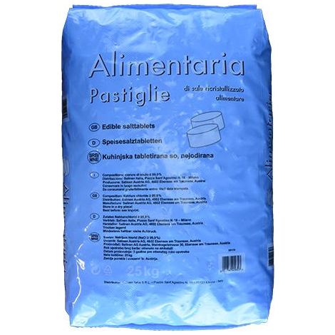 Pastiglie di sale per addolcitori d'acqua (Alimentaria) 1,5x2,5 cm (pallet da 40 sacchi da 25 Kg)