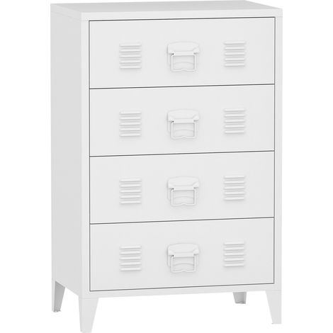 Cómoda elegante práctica unidad de almacenamiento de metal hämeenlinna con 4 cajones de acero 92 x 80 x 40 cm blanco 030006838