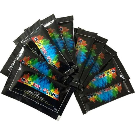 10 Sachets de Feu Changeant de Couleur, Poudre Non Toxique pour Foyers, Feux de Joie et Cheminées, Couleurs de Flamme Sûres et Vibrantes (1/4)