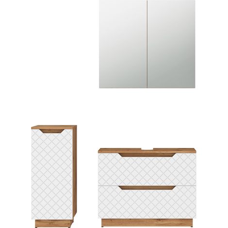 Conjunto de muebles de baño de 3 piezas Lotta, Roble/blanco con estructura de azulejos, 3 partes, Vicco (1/5)