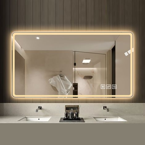 Miroir LED 100x60 cm – Miroir salle de bain sans cadre avec éclairage avant givré, 3 couleurs, anti-buée, mémoire, IP44, montage horizontal ou vertical (1/5)