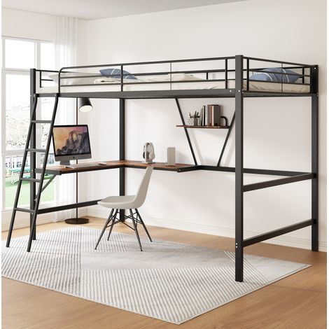 Bett Bettgestell platzsparend 90x200 Metall Schwarz OKMYHOME (1/5)