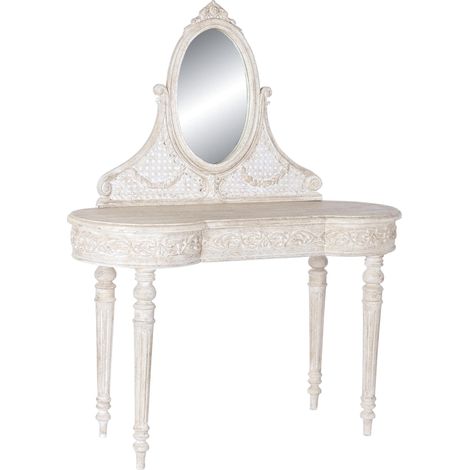 Pegane – Coiffeuse enfant avec miroir en manguier/MDF beige – Longueur 114 cm – Profondeur 44 cm – Hauteur 141 cm – Tiroir inclus (1/5)