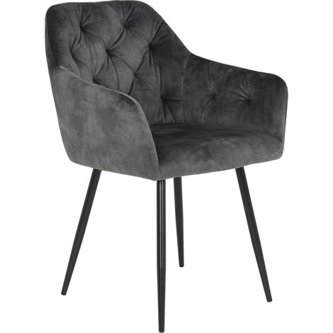 Chaise de Salle à Manger avec accoudoirs, Housse en Velours Anthracite, surpiquée, Pieds en métal (1/5)