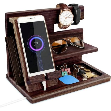 Father's Day Gift Ideas: Men's Bedside Table Organizer, Glasses Holder, Birthday Gift, Brown (1/5)