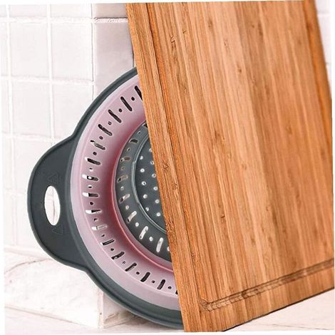 Scolapasta pieghevole, scolapasta da cucina in silicone, cestino per frutta con manici, rosa (1/4)