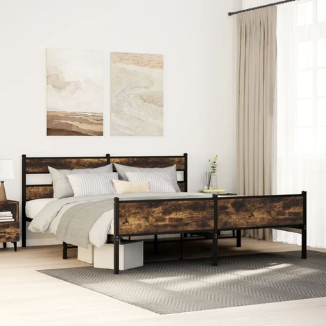 Metal Bed Frame without Mattress Smoked Oak 183x213 cm vidaXL (1/5)