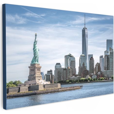 TABLEAU SUR TOILE New York - Statue de la Liberté - Eau Toile Peinture Grand Format XXL 150x100 cm