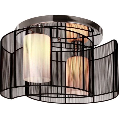 HOMCOM Flush Mount Ceiling Light w/ Wire Drawing Lampshade Chrome Finish Black (1/5)