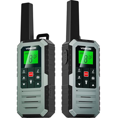 Talkie Walkie pour Adultes Longue Portée, PMR446 sans Licence, Étanche IP67 Rechargeable, 36 Canaux, SOS Lampe LED Radio FM pour Camping Randonnée Ski (Gris) (1/5)