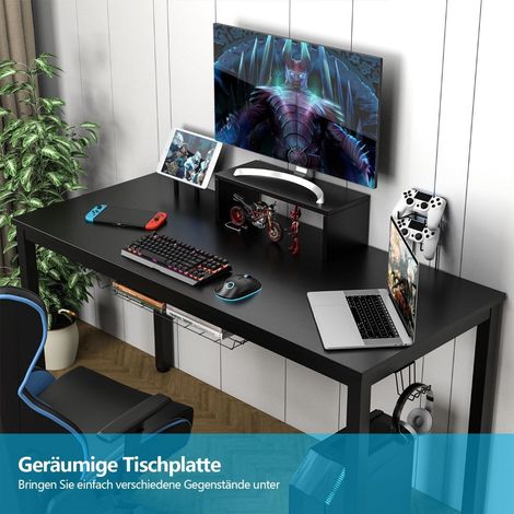 Gamingtisch 140 cm gaming schreibtisch mit monitorablage 155 x 60 x 94 cm schwarz