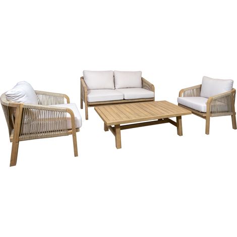 Salon de jardin en bois d'acacia et coussins 4 places, SAONA