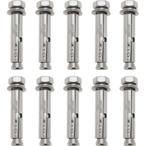Lot de 10 Boulons d'expansion Hexagonaux Externes en Acier Inoxydable 304 M8 X 60 pour Garde-corps Portes de Sécurité Auvents 9,5X12,7 Mm (1/4)