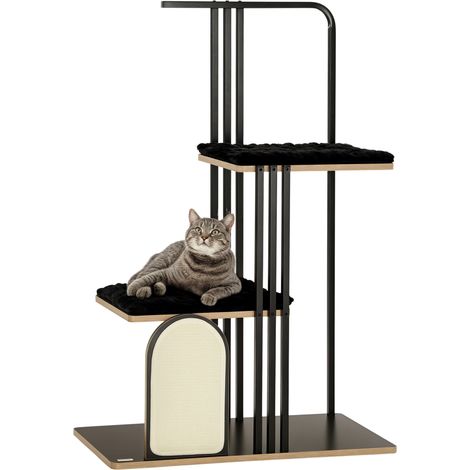 Kratzbaum, Industrial Design, 2 Plattformen, 2 Liegekissen, Kratzwand, Stahlrahmen, schwarz, 85 x 48 x 128 cm