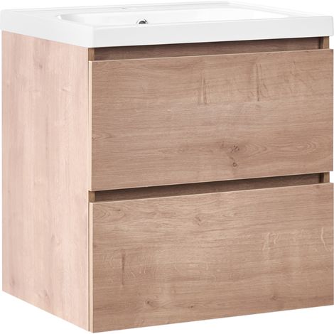 Mueble de baño suspendido con lavabo frente de MDF 2 cajones 60 x 49 cm marrón claro Lagoa