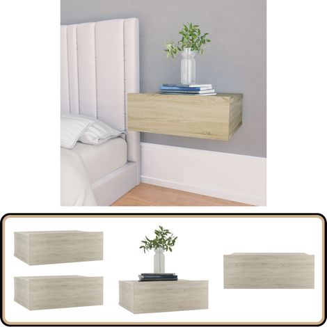 Tables de chevet flottantes 2 pcs Chêne sonoma Bois ingénierie - Table De Chevet - Meuble De Chambre - Table De Nuit - Table Murale - Rangement Minimaliste (1/5)