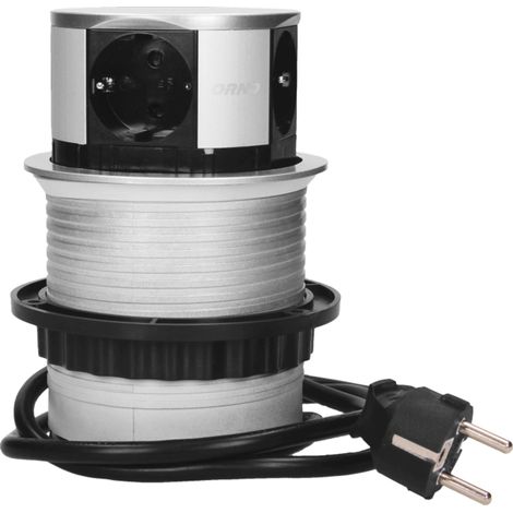 Orno AE-1341(GS) Presa Multipla a Scomparsa a 4 ingressi 3650W max Ø 10 cm con cavo Schuko da 1,5 m (1/6)
