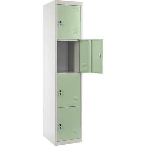 Cajón taquilla de almacenamiento cuatro puertas con cerradura 180x38x45cm en metal verde 040001649